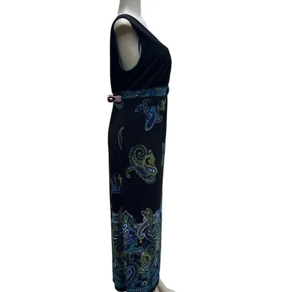 Catherines Black and Blue Paisley Maxi Dress, comfy & elegant,Size 16 sleeveless - Picture 6 of 14